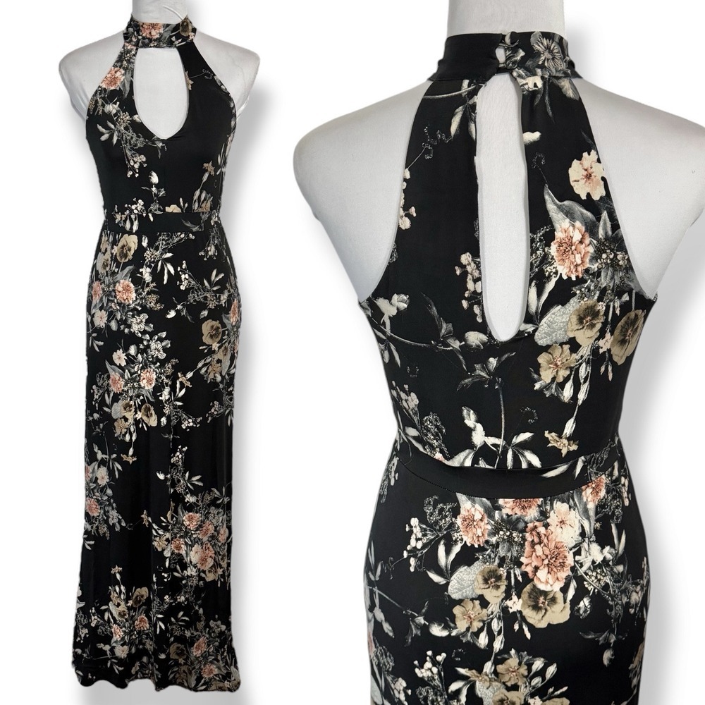 Veronica M Black and Cream Floral Maxi Dress